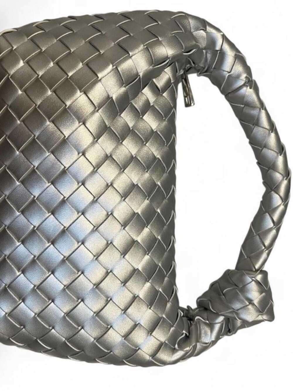 A New Day Metallic Silver Woven Mini Bag Knotted Handle